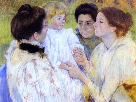 Women Admiring a Child by Mary Cassatt - Hand-Painted Oil Painting on Canvas Discount