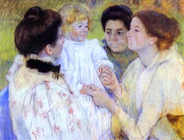 Women Admiring a Child by Mary Cassatt - Hand-Painted Oil Painting on Canvas Discount