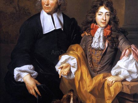 Tutor and Pupil by Nicolas De Largilliere - Hand-Painted Oil Painting on Canvas For Sale