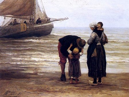 A Fisherman s Goodbye by Philip Lodewijk Jacob Frederik Sadee - Hand-Painted Oil Painting on Canvas For Sale