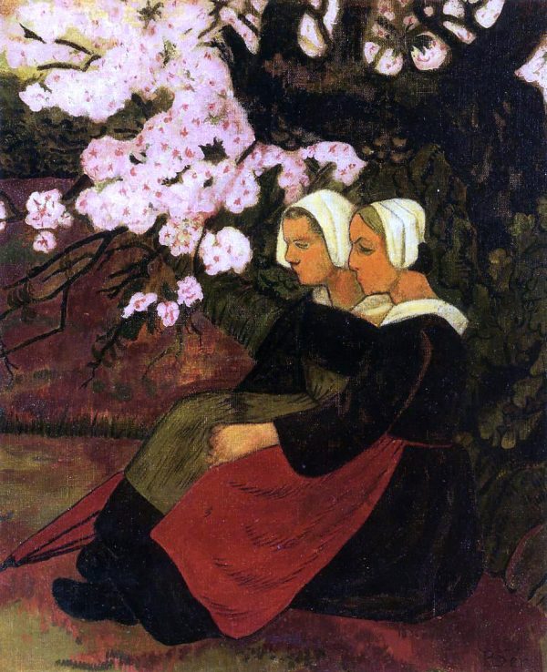 Two Breton Women Under a Flowering Apple Tree by Paul Serusier - Hand-Painted Oil Painting on Canvas on Sale