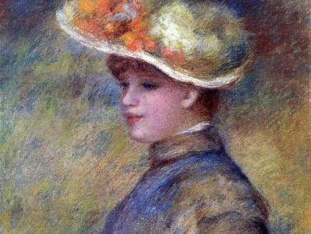 Young Woman Wearing a Hat by Pierre Auguste Renoir - Hand-Painted Oil Painting on Canvas Hot on Sale