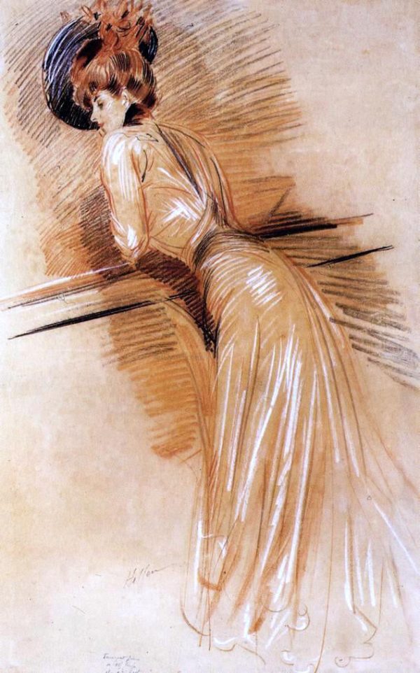 Elegant Woman at the Rail by Paul Cesar Helleu - Hand-Painted Oil Painting on Canvas For Discount