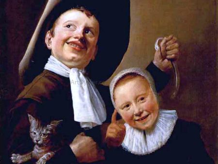 A Boy and a Girl with a Cat and an Eel by Judith Leyster - Hand-Painted Oil Painting on Canvas Supply