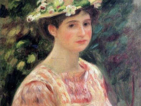 Young Woman Wearing a Hat with Wild Roses by Pierre Auguste Renoir - Hand-Painted Oil Painting on Canvas Online now