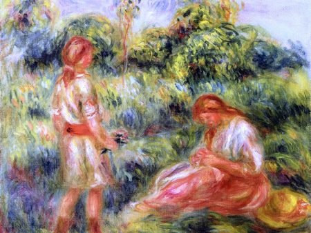 Two Young Women in a Landscape by Pierre Auguste Renoir - Hand-Painted Oil Painting on Canvas Fashion