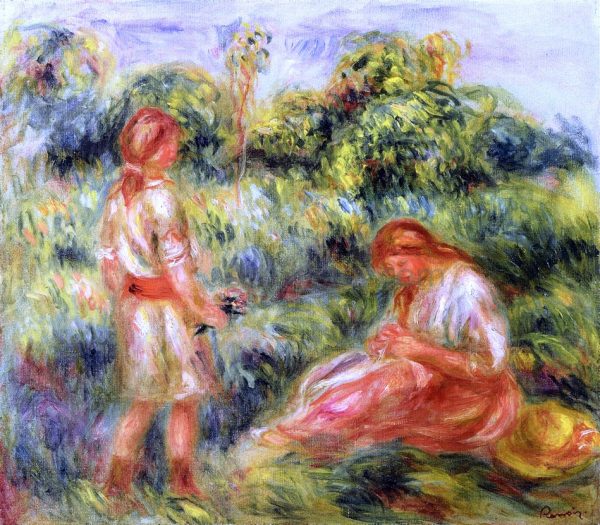 Two Young Women in a Landscape by Pierre Auguste Renoir - Hand-Painted Oil Painting on Canvas Fashion