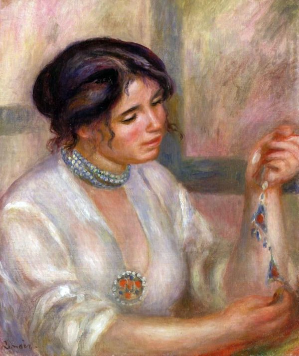 Woman with a Necklace by Pierre Auguste Renoir - Hand-Painted Oil Painting on Canvas For Discount