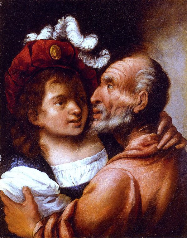 Youth And Old Age by Pietro Della Vecchia - Hand-Painted Oil Painting on Canvas Online now