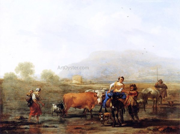 Travelling Peasants by Nicolaes Berchem - Hand-Painted Oil Painting on Canvas Discount