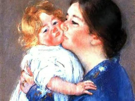 A Kiss for Baby Ann (no.2) by Mary Cassatt - Hand-Painted Oil Painting on Canvas on Sale