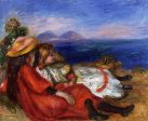 Two Little Girls on the Beach by Pierre Auguste Renoir - Hand-Painted Oil Painting on Canvas For Sale