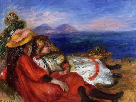 Two Little Girls on the Beach by Pierre Auguste Renoir - Hand-Painted Oil Painting on Canvas For Sale