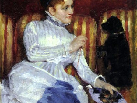 Woman on a Striped with a Dog (also known as Young Woman on a Striped Sofa with Her Dog) by Mary Cassatt - Hand-Painted Oil Painting on Canvas Online Sale