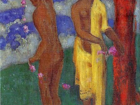 Two Women Under a Red Tree by Odilon Redon - Hand-Painted Oil Painting on Canvas Discount