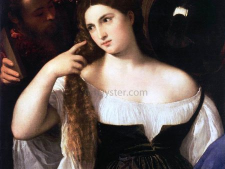 Woman with a Mirror by Titian - Hand-Painted Oil Painting on Canvas on Sale