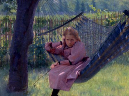 A Girl in a Hammock by Jules Octave Triquet - Hand-Painted Oil Painting on Canvas Discount