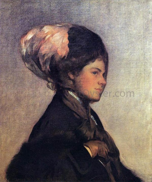 The Pink Feather (also known as The Brown Veil) by Joseph DeCamp - Hand-Painted Oil Painting on Canvas Online Hot Sale