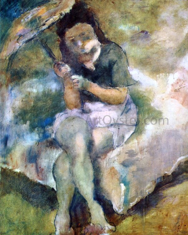 Woman with a Parasol by Jules Pascin - Hand-Painted Oil Painting on Canvas Online Sale