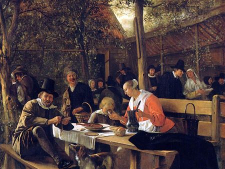 The Garden Outside an Inn by Jan Steen - Hand-Painted Oil Painting on Canvas For Sale