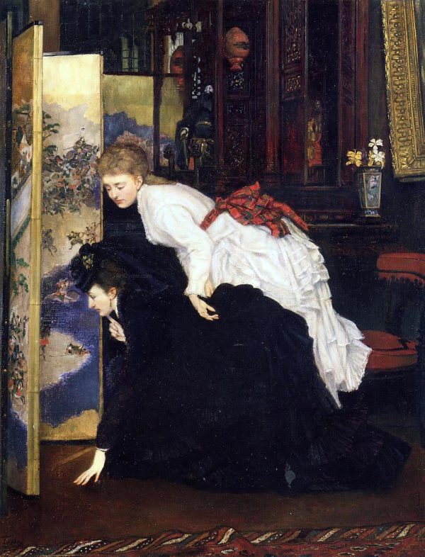 Young Women Looking at Japanese Objects by James Tissot - Hand-Painted Oil Painting on Canvas For Cheap