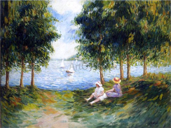 Two Young Girls by the River Eau by Henri Lebasque - Hand-Painted Oil Painting on Canvas For Discount