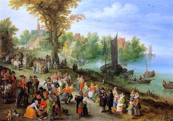 Village Landscape with Self Portrait by The Elder Jan Bruegel - Hand-Painted Oil Painting on Canvas Cheap