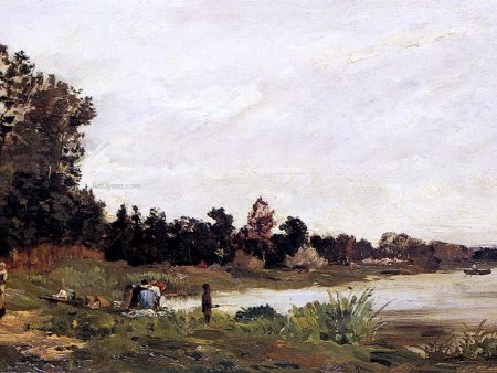 Washerwomen In A River Landscape by Hippolyte Camille Delpy - Hand-Painted Oil Painting on Canvas on Sale