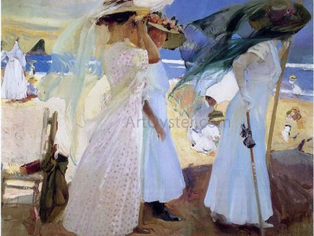 Under the Awning, Zarauz by Joaquin Sorolla Y Bastida - Hand-Painted Oil Painting on Canvas For Cheap