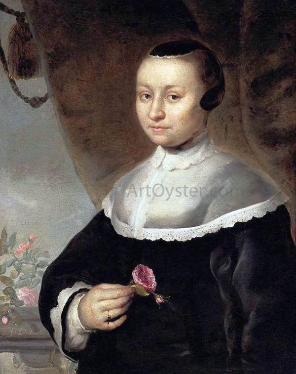 Young Woman with a Rose by II Jacob Delff - Hand-Painted Oil Painting on Canvas Hot on Sale