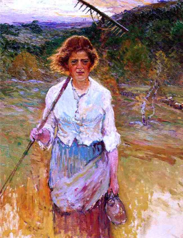 Woman with a Rake by John Joseph Enneking - Hand-Painted Oil Painting on Canvas For Sale