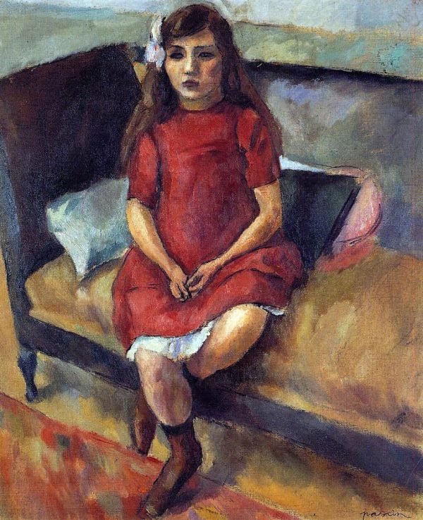 Young Girl in Red by Jules Pascin - Hand-Painted Oil Painting on Canvas Sale