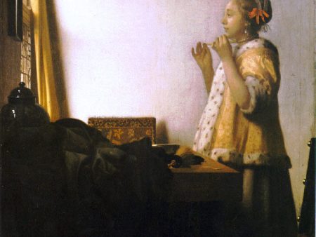 Woman with a Pearl Necklace by Johannes Vermeer - Hand-Painted Oil Painting on Canvas For Discount