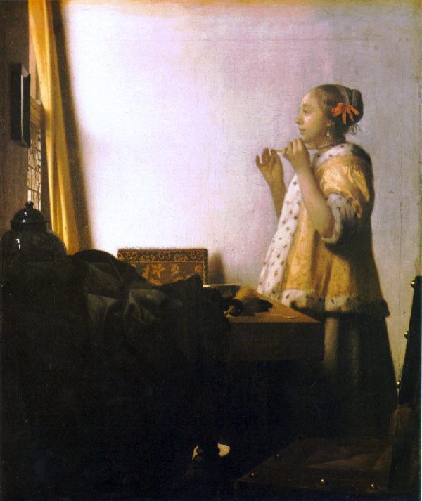 Woman with a Pearl Necklace by Johannes Vermeer - Hand-Painted Oil Painting on Canvas For Discount