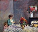 Woman and Child Seated at a Table by Henri Lebasque - Hand-Painted Oil Painting on Canvas For Cheap