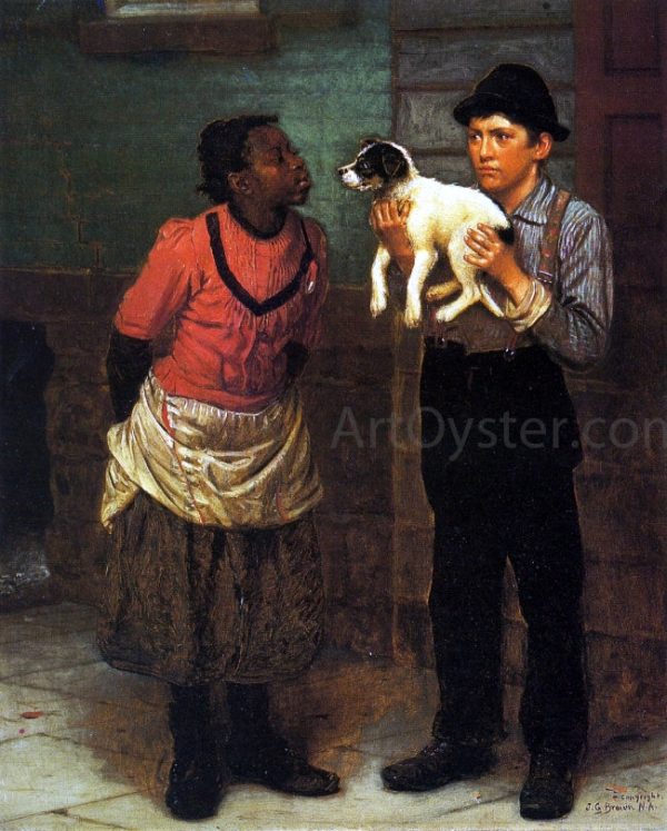 The New Puppy by John George Brown - Hand-Painted Oil Painting on Canvas Online now