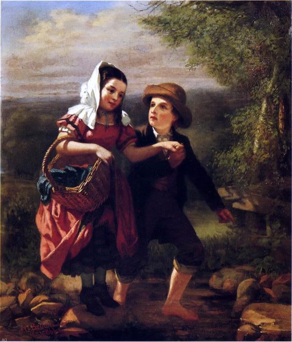 The Picnic by John George Brown - Hand-Painted Oil Painting on Canvas on Sale