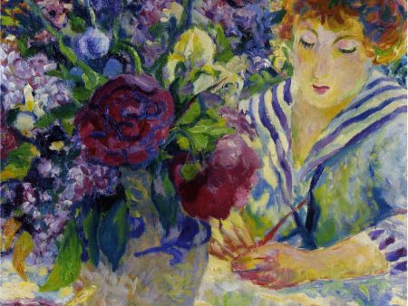 Woman with a Vase of Flowers by Henri Lebasque - Hand-Painted Oil Painting on Canvas Fashion