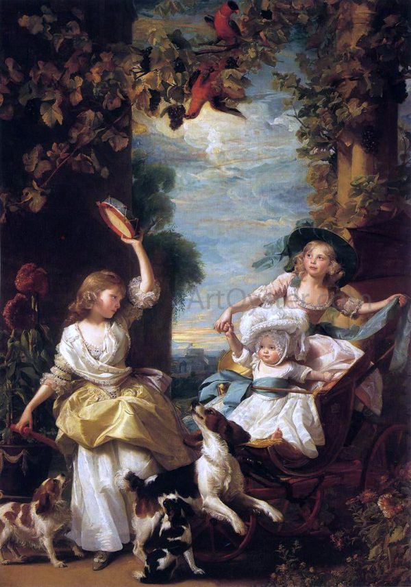 The Three Youngest Daughters of George III by John Singleton Copley - Hand-Painted Oil Painting on Canvas For Sale