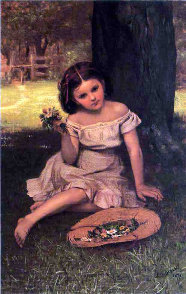 Young Girl with Flowers by John George Brown - Hand-Painted Oil Painting on Canvas Discount