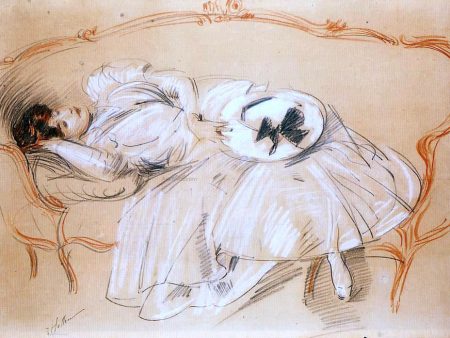 Young Woman on a Divan by Paul Cesar Helleu - Hand-Painted Oil Painting on Canvas Sale