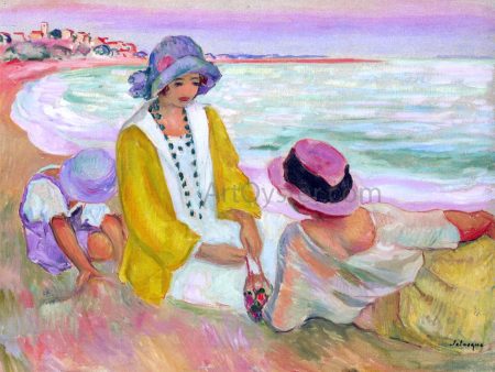 Three Young Girls at the Beach by Henri Lebasque - Hand-Painted Oil Painting on Canvas For Cheap