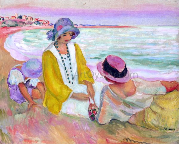 Three Young Girls at the Beach by Henri Lebasque - Hand-Painted Oil Painting on Canvas For Cheap