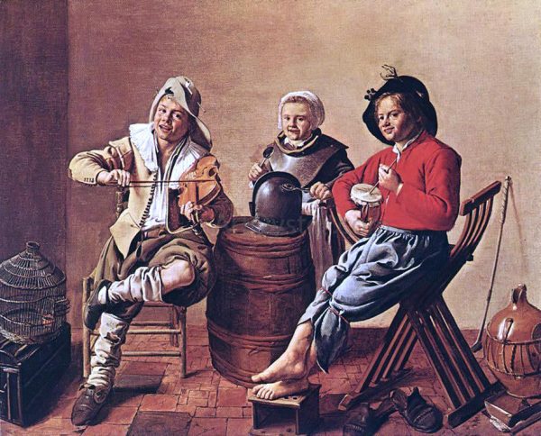 Two Boys and a Girl Making Music by Jan Miense Molenaer - Hand-Painted Oil Painting on Canvas Discount