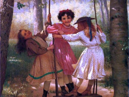 Three Girls on a Swing by John George Brown - Hand-Painted Oil Painting on Canvas For Sale