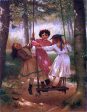 Three Girls on a Swing by John George Brown - Hand-Painted Oil Painting on Canvas For Sale