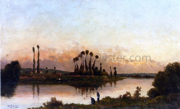 Washerwomen in an Extensive River Landscape by Hippolyte Camille Delpy - Hand-Painted Oil Painting on Canvas For Cheap