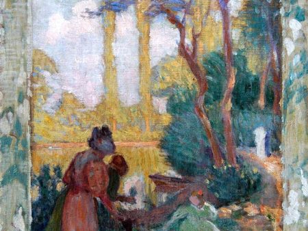 Young Woman and Children in Park by Henri Lebasque - Hand-Painted Oil Painting on Canvas on Sale