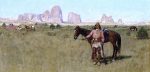 Warrior and Teepees by Henry F Farney - Hand-Painted Oil Painting on Canvas on Sale