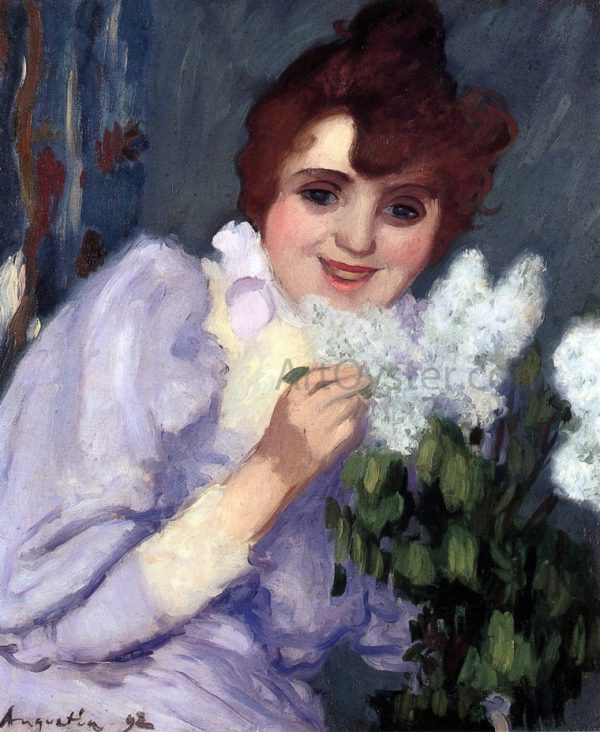 Woman with Lilacs by Louis Anquetin - Hand-Painted Oil Painting on Canvas Sale